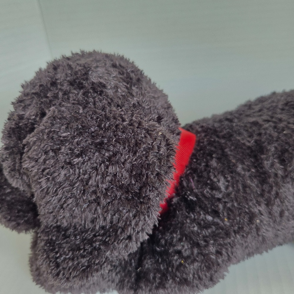 Yangjee Stuffed Plush Black Puppy Dog Red Collar Floppy Soft Beanbag 12" Vintage - Picture 8 of 12
